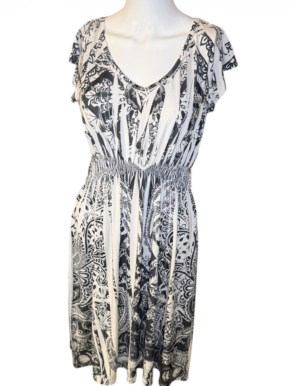 Apt. 9 Black & White Paisley Stripe Midi Dress
